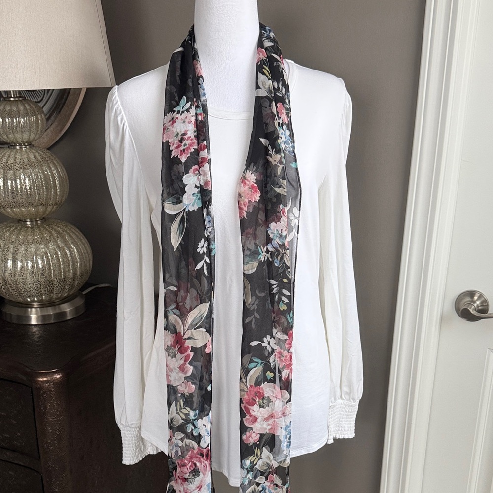 White House Black Market Floral Black and Pink Women's Scarf